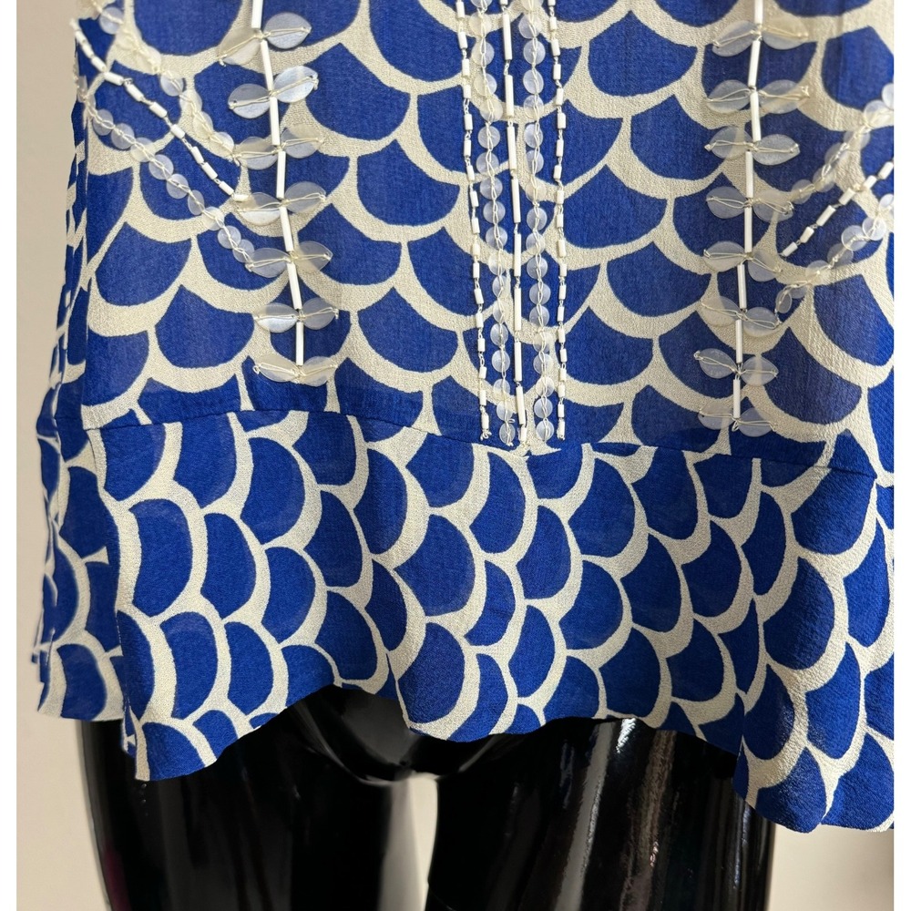 Moulinette Soeurs  for Anthropologie Blouse Sz S Blue White Beaded Embellished - Picture 8 of 10